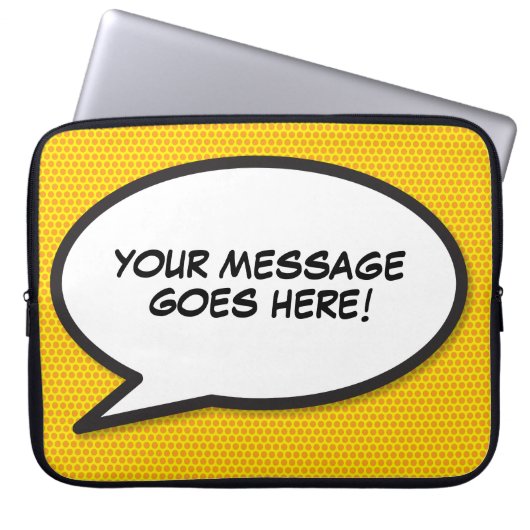 Leuke gepersonaliseerde tekstballon in stripboekst laptop sleeve (Voorkant)