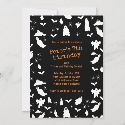 Leuke Ghost, Bats & Spiders Halloween Verjaardag Kaart (Voorkant)