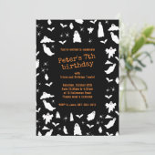 Leuke Ghost, Bats & Spiders Halloween Verjaardag Kaart (Staand voorkant)