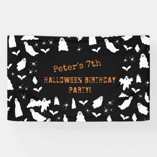 Leuke Ghost, Bats & Spiders Halloween Verjaardag Spandoek (Horizontaal)