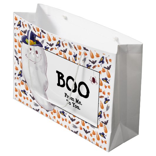 Leuke Ghost Boo Halloween Groot Cadeauzakje (Voorkant Gekanteld)