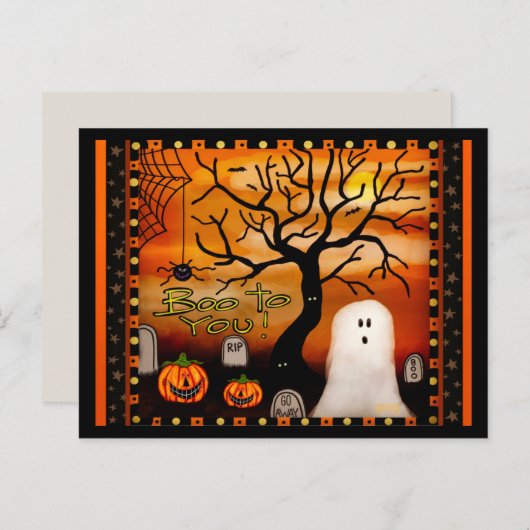 Leuke Ghost Boo Spider Kinder Halloween Briefkaart (Voorkant / Achterkant)