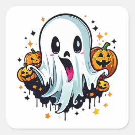Leuke Ghost en Happy Pumpkins Vierkante Sticker