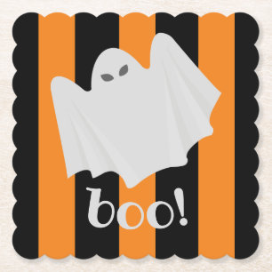 Leuke Ghost Halloween Sinaasappel en Black Stripes Kartonnen Onderzetters