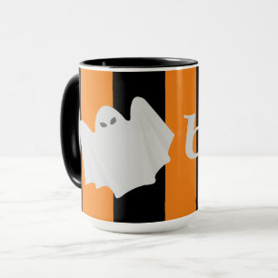 Leuke Ghost Halloween Sinaasappel en Black Stripes Mok