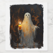 Leuke Ghost Holding Kaars Grappig Halloween Gothic Wijn Etiket (Enkel label)