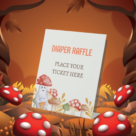 Leuke Ghost Mushroom Halloween Luier Raffle Reclamebord Met Voetstuk