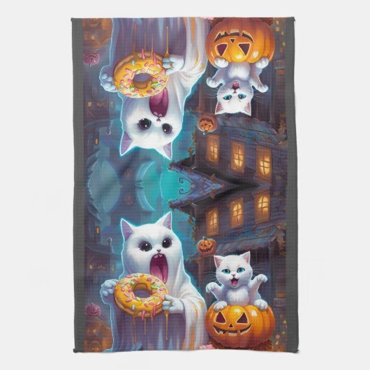 Leuke Ghost N Kitten, Pompoen en Donut Theedoek (Verticaal)