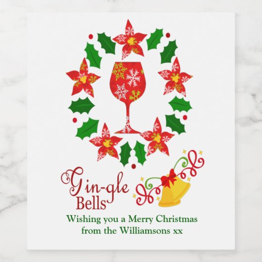Leuke Gin-gle Bells Rood en Groen Kerstmis Wijn Etiket (Enkel label)