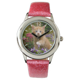 Leuke Ginger Cat Kitten in Tuin meisjes wijzerplaa Horloge