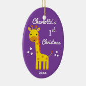 Leuke Giraffe Baby's 1e Eerste Kerstcadeau Paarse Keramisch Ornament (Rechts)