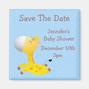 Leuke Giraffe blauw Save the Date Baby shower Magneet