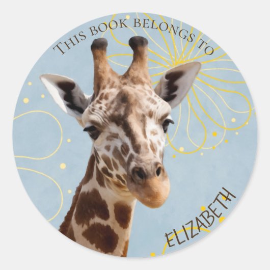 Leuke giraffe boek label met meisjesnaam (Voorkant)