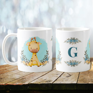 Leuke Giraffe Charmant Floral Monogram Koffiemok