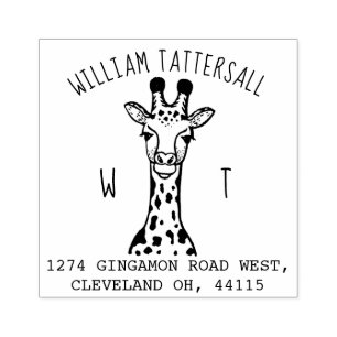Leuke Giraffe Dier Monogram & Naam Retouradres Rubberstempel