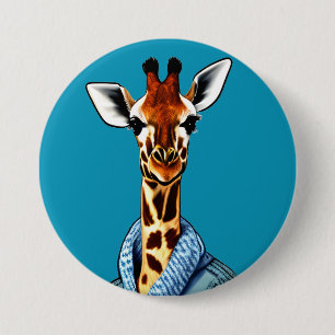 Leuke Giraffe Dragen van een Denim Jacket Ronde Button 7,6 Cm