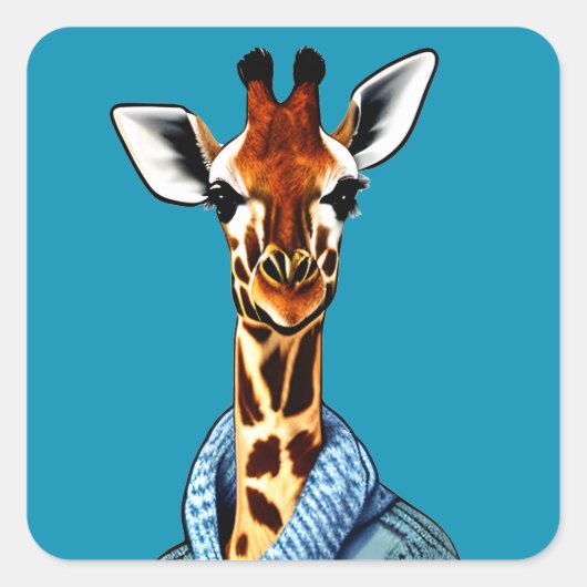Leuke Giraffe Dragen van een Denim Jacket Vierkante Sticker (Voorkant)