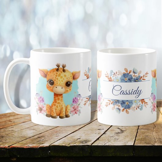Leuke Giraffe Floral Theme Gepersonaliseerd Koffiemok