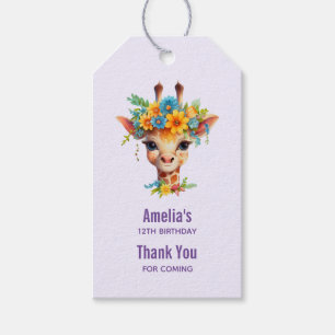Leuke Giraffe met Floral Crown Birthday Dank u Cadeaulabel