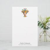 Leuke Giraffe met Floral Crown Briefpapier (Staand voorkant)