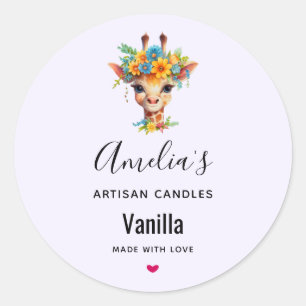 Leuke Giraffe met Floral Crown Candle Business Ronde Sticker