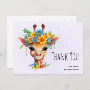 Leuke Giraffe met Floral Crown Dank u Briefkaart