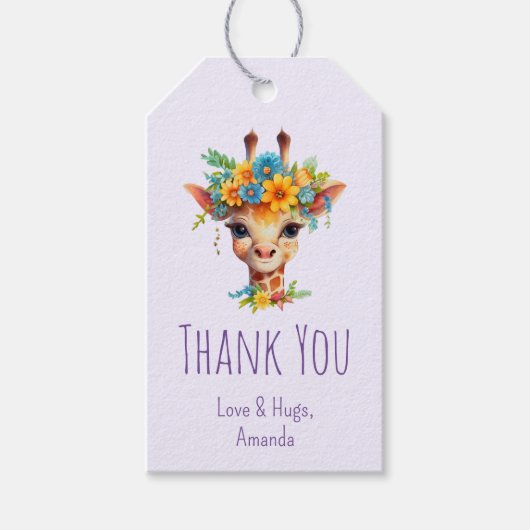 Leuke Giraffe met Floral Crown Dank u Cadeaulabel (Voorkant)