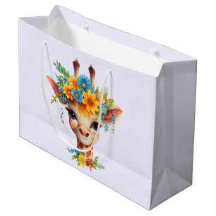 Leuke Giraffe met Floral Crown Groot Cadeauzakje