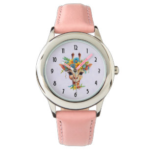 Leuke Giraffe met Floral Crown Horloge