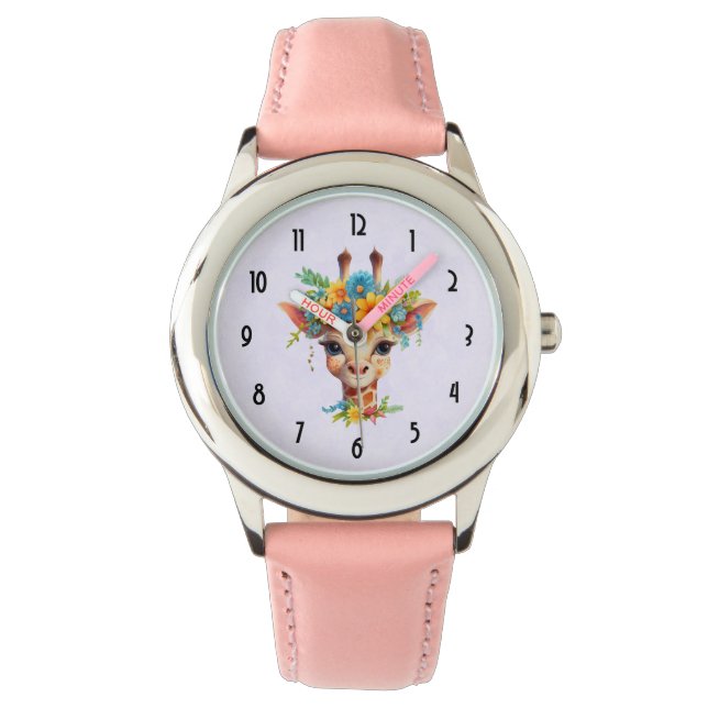 Leuke Giraffe met Floral Crown Horloge (Voorkant)