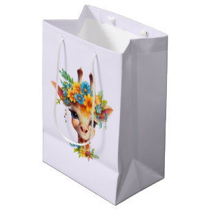 Leuke Giraffe met Floral Crown Medium Cadeauzakje