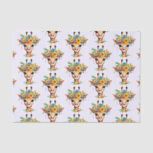 Leuke Giraffe met Floral Crown Patterned Tissuepapier