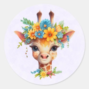 Leuke Giraffe met Floral Crown Ronde Sticker
