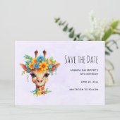 Leuke Giraffe met Floral Crown Save The Date (Staand voorkant)