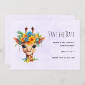 Leuke Giraffe met Floral Crown Save The Date (Voorkant / Achterkant)