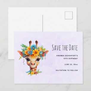 Leuke Giraffe met Floral Crown Save the Date Uitnodiging Briefkaart