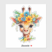 Leuke Giraffe met Floral Crown Sticker (Vel)