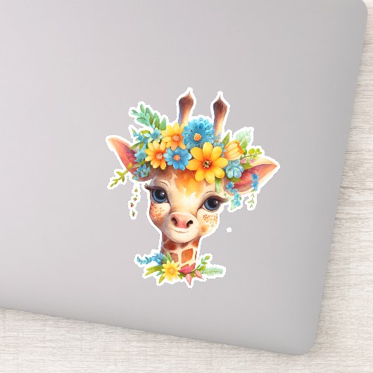Leuke Giraffe met Floral Crown Sticker (Detail)