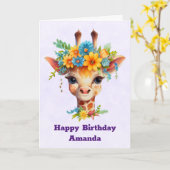 Leuke Giraffe met Floral Crown Verjaardag Kaart (Gele Bloem)