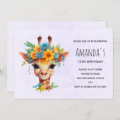 Leuke Giraffe met Floral Crown Verjaardag Kaart (Voorkant / Achterkant)