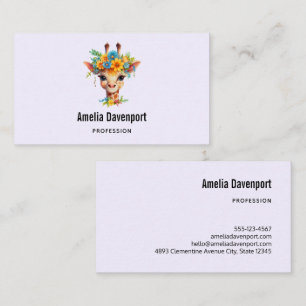 Leuke Giraffe met Floral Crown Visitekaartje