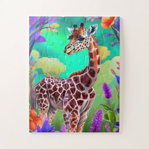 Leuke Giraffe Omgeven door Flowers Legpuzzel