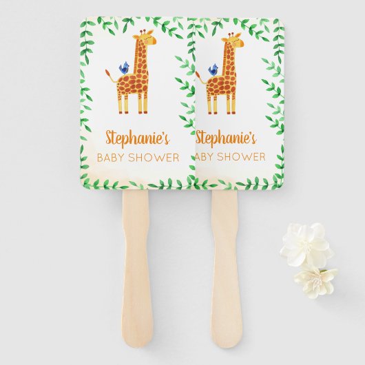 Leuke Giraffe & Vogel Baby shower Handwaaier (Voorkant en achterkant)