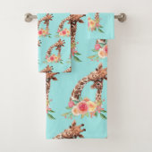 Leuke Giraffe Waterverf Moeder & Baby Pattern Bad Handdoek (Insitu)