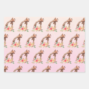 Leuke Giraffe Waterverf Moeder & Baby Pattern Inpakpapier Vel