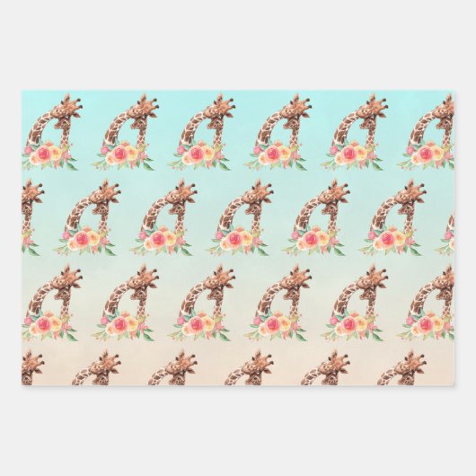 Leuke Giraffe Waterverf Moeder & Baby Pattern Inpakpapier Vel (Voorkant)