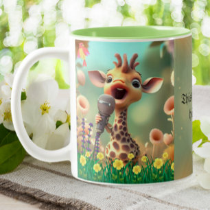Leuke Giraffe Zingen Grappig Quote Hoge Notities C Tweekleurige Koffiemok