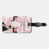Leuke Girly Pink Bubblegum Blowing Koe Bagagelabel (Achterkant horizontaal)