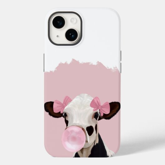 Leuke Girly Pink Bubblegum Blowing Koe Case-Mate iPhone Case (Achterkant)
