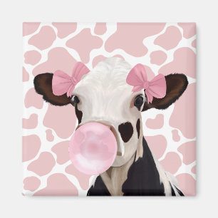 Leuke Girly Pink Bubblegum Blowing Koe Magneet